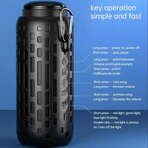 TUTT M47 2 in 1 Outdoor Waterproof Mini Speaker with Earbuds LED Lighting with Hook | TWS Earbuds Wireless with Portable Mini Speaker | for Picnic