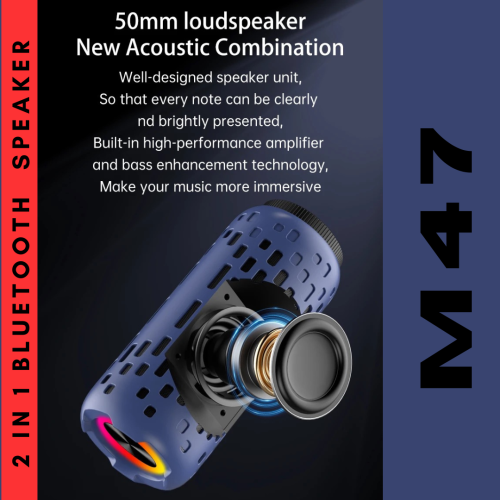 TUTT M47 2 in 1 Outdoor Waterproof Mini Speaker with Earbuds LED Lighting with Hook | TWS Earbuds Wireless with Portable Mini Speaker | for Picnic