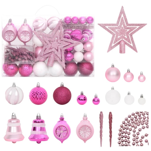 VIDAXL  108 Piece Christmas Bauble Set White And Pink