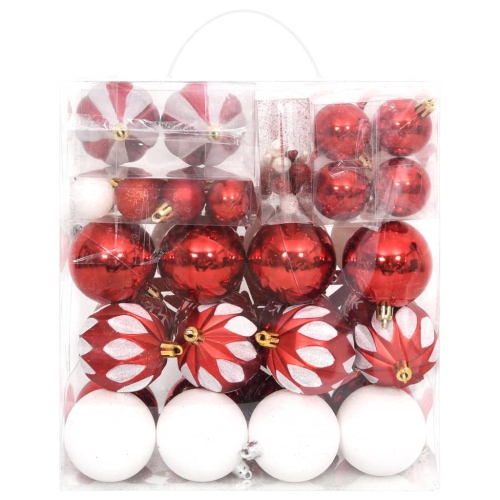 Ensemble de boules de Noël 64 pièces rouge et blanc de vidaXL
