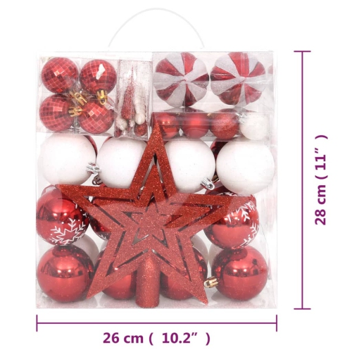 Ensemble de boules de Noël 64 pièces rouge et blanc de vidaXL