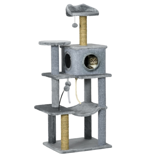 PawHut – Arbre pour chats adultes de 54 po avec hamac, tour d’arbre pour chats Tal avec poteau à gratter, condo, plateformes, balles de jeu pour chat