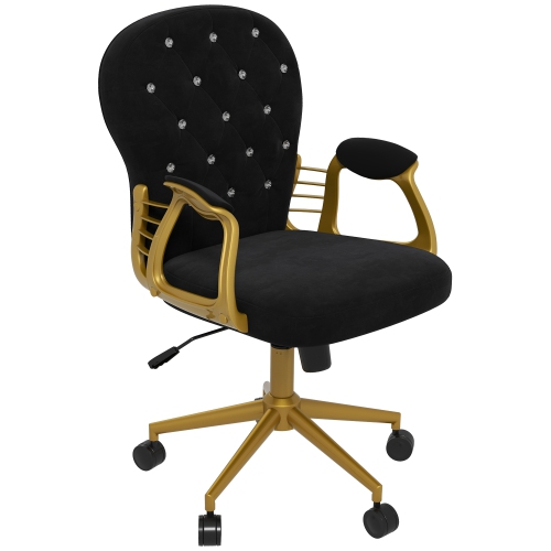 VINSETTO  Velvet Vanity Office Chair, Button Tufted Swivel Chair With Adjustable Height, Padded Armrests And Tilt Function, Gold And In Black