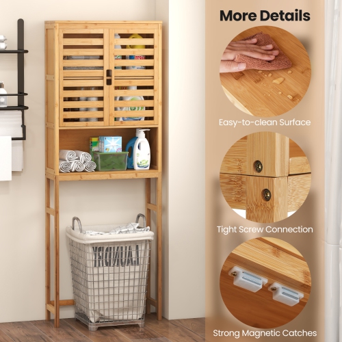Costway Over the Toilet Storage Cabinet Tall Bathroom Bamboo Shelf Organizer Space Saver