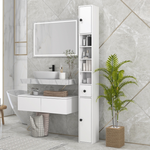 kleankin 71" Tall Bathroom Storage Cabinet, Narrow Bathroom Cabinet with Open Shelves, 2 Door Cabinets, Adjustable Shelves, for Kitchen, Hallway,