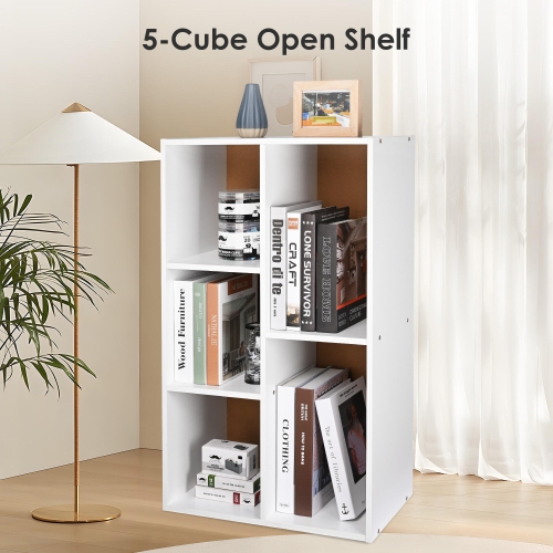 5-Cube Open Shelf Bookcase in White, Stylish and Functional Storage Bookshelf Organization Book Organizer for Living Room and Bedroom