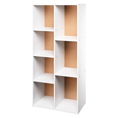 7-Cube Open Shelf Bookcase in White, Simple Style Book Organizer Storage Bookshelf for Living Room ,Office and Bedroom