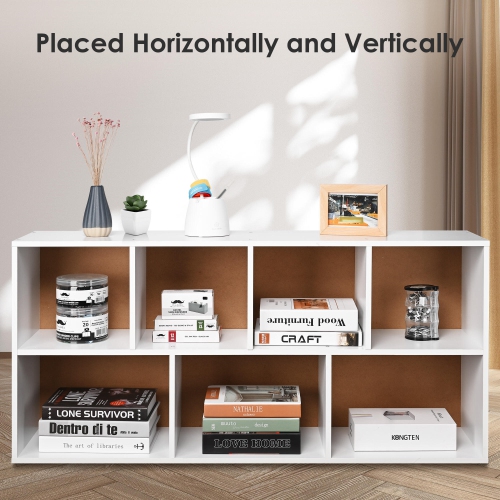 7-Cube Open Shelf Bookcase in White, Simple Style Book Organizer Storage Bookshelf for Living Room ,Office and Bedroom