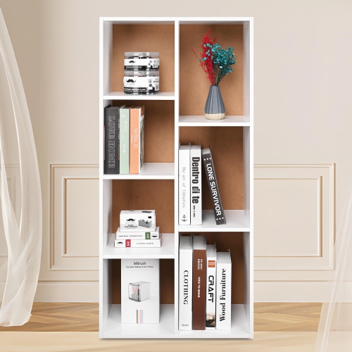7-Cube Open Shelf Bookcase in White, Simple Style Book Organizer Storage Bookshelf for Living Room ,Office and Bedroom