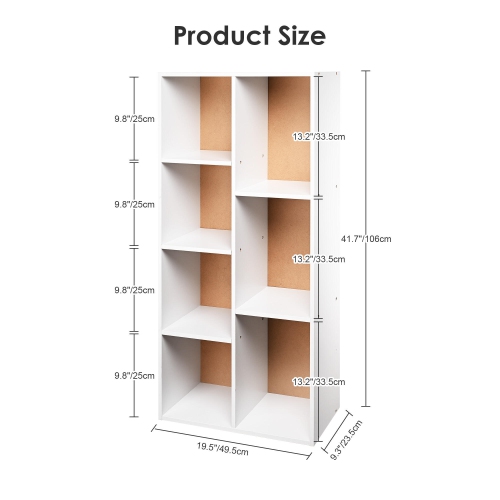 7-Cube Open Shelf Bookcase in White, Simple Style Book Organizer Storage Bookshelf for Living Room ,Office and Bedroom