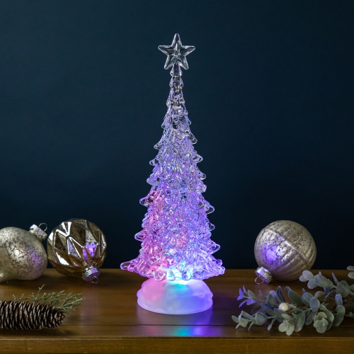 NORTHLIGHT  Led Lighted Acrylic Christmas Tree With Star Decoration - 12" - Multicolor Lights