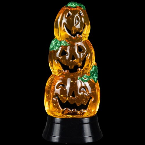LED Lighted Stacked Jack O' Lanterns Halloween Snow Globe - 6.5"
