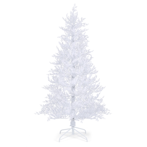 COSTWAY  6 Ft Pre-Lit Christmas Tree Snow Flocked Hinged 11 Lighting Modes With 300 Lights