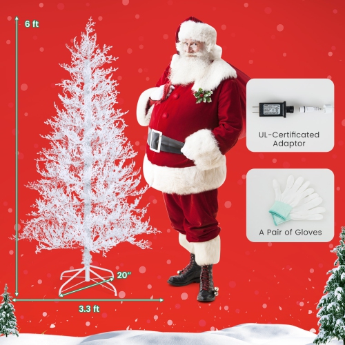 Costway 6 FT Pre-Lit Christmas Tree Snow Flocked Hinged 11 Lighting Modes with 300 Lights