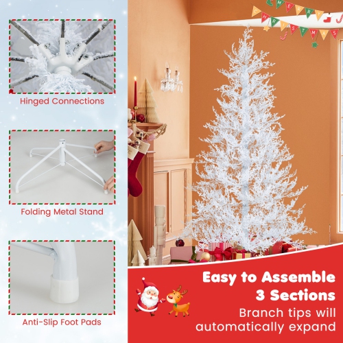Costway 6 FT Pre-Lit Christmas Tree Snow Flocked Hinged 11 Lighting Modes with 300 Lights
