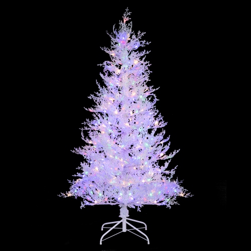 Costway 6 FT Pre-Lit Christmas Tree Snow Flocked Hinged 11 Lighting Modes with 300 Lights