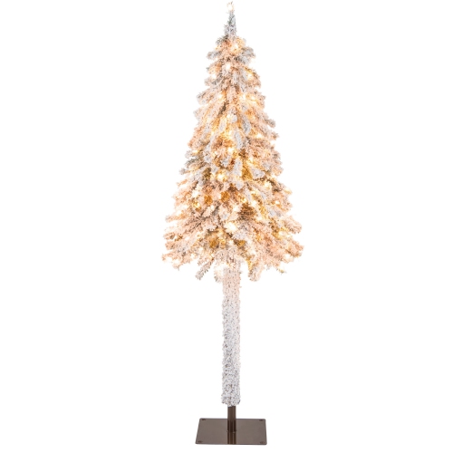 COSTWAY  6 Ft Pre-Lit Slim Pencil Christmas Tree Snow Flocked Xmas Décor With 175 Lights