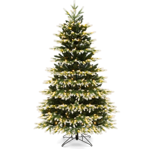 COSTWAY  6 Ft Pre-Lit Christmas Tree 3 Modes Hinged With Quick Power Connector & 350 Lights