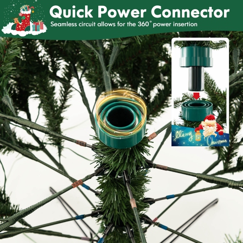 Costway 6 FT Pre-Lit Christmas Tree 3 Modes Hinged with Quick Power Connector & 350 Lights