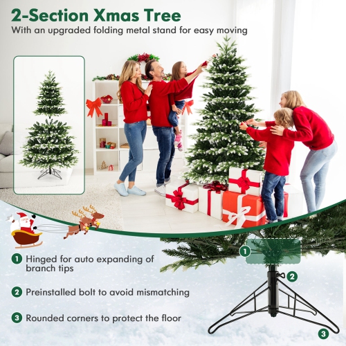 Costway 6 FT Pre-Lit Christmas Tree 3 Modes Hinged with Quick Power Connector & 350 Lights