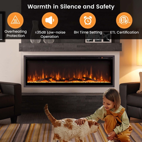 Costway 50" Electric Fireplace Recessed Wall Mounted Freestanding with Remote Control