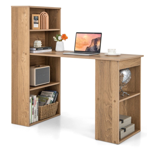 Costway Computer Desk Writing Workstation Office w/6-Tier Storage Shelves