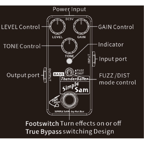 Simple Sam ThunderBaller Fuzz+Distortion Pedal 4 BASS Guitar FX Astounding Tone