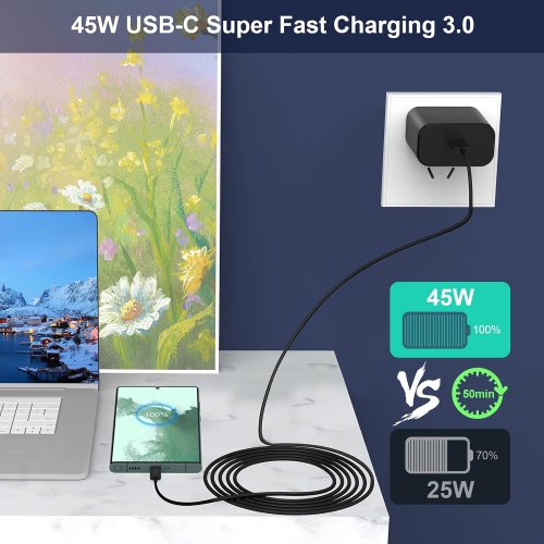 Chargeur super rapide de Samsung, adaptateur de chargement mural USB-C Super Fast de 45 W avec câble de chargement rapide de type C de 5FT W.