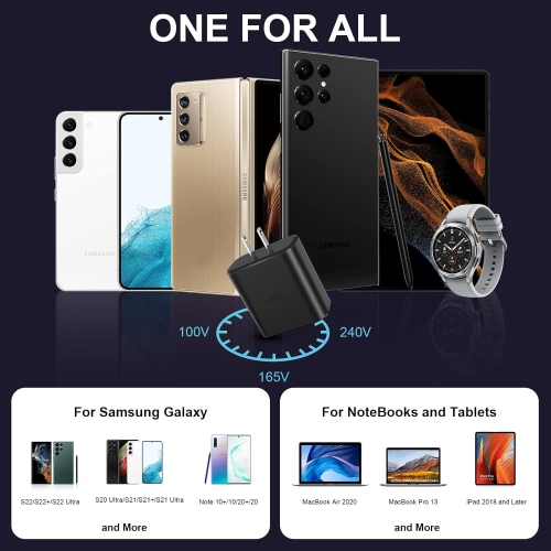 Chargeur super rapide de Samsung, adaptateur de chargement mural USB-C Super Fast de 45 W avec câble de chargement rapide de type C de 5FT W.