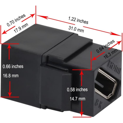 HDMI Keystone 8K, Black HDMI Keystone Coupler for HDMI 2.1a Cable Passthrough, Including 8K 60Hz or 4K 120Hz