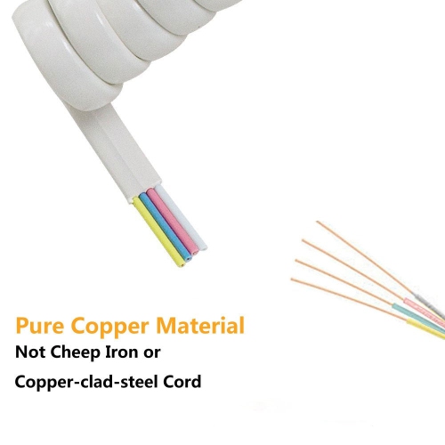 Telephone Phone Handset Cable Cord, Coiled Length 1.2 to 10 Feet Uncoiled Landline Phone Handset Cable Cord