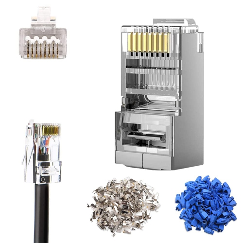 50/50 Pack CAT6 RJ45 Connectors Shielded CAT6 Connector CAT6/CAT5E RJ45 Connector Ethernet Coupler 8p8c with Plastic