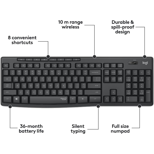 Ensemble clavier et souris sans fil MK295 avec technologie SilentTouch, pavé numérique complet, suivi optique avancé