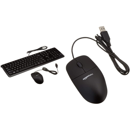 Ensemble clavier d'ordinateur USB avec fil et souris avec fil Basics et  souris d'ordinateur avec fil USB 3 boutons (noir)