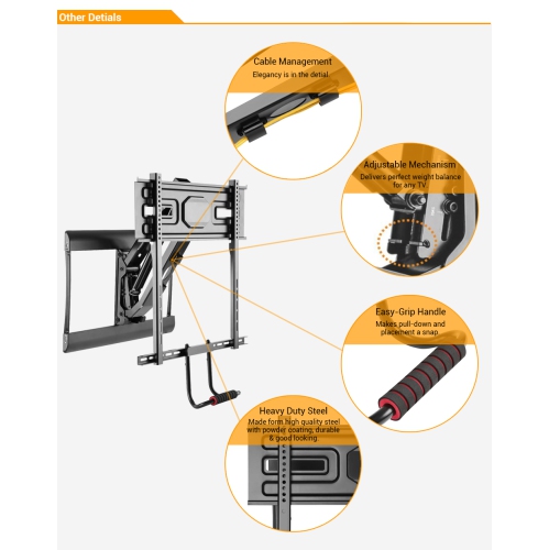 43-70 Inch Above Fireplace Pull-Down Full Motion TV Wall Mount, TV Mounts Bracket Max Load Capacity 77lbs and VESA up to 600x400