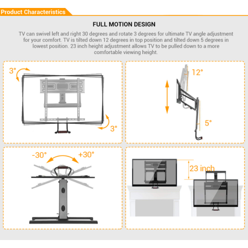 43-70 Inch Above Fireplace Pull-Down Full Motion TV Wall Mount, TV Mounts Bracket Max Load Capacity 77lbs and VESA up to 600x400