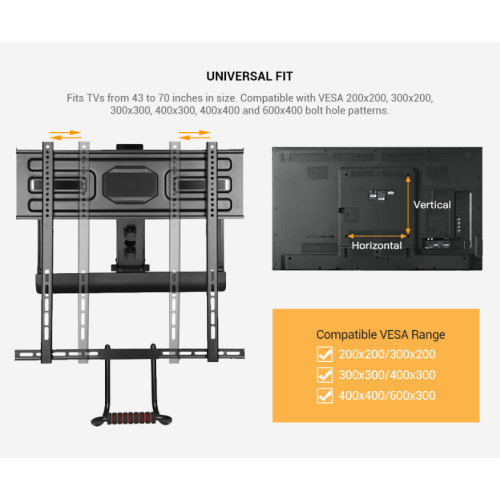 43-70 Inch Above Fireplace Pull-Down Full Motion TV Wall Mount, TV Mounts Bracket Max Load Capacity 77lbs and VESA up to 600x400