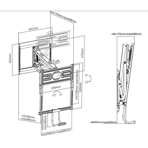 43-70 Inch Above Fireplace Pull-Down Full Motion TV Wall Mount, TV Mounts Bracket Max Load Capacity 77lbs and VESA up to 600x400