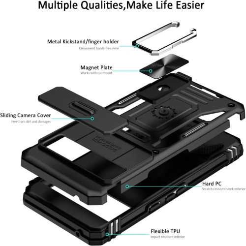 Étui antichoc robuste de qualité militaire pour Pixel 8 Pro de Google avec protection d'objectif et aimant arrière pour le support d'auto