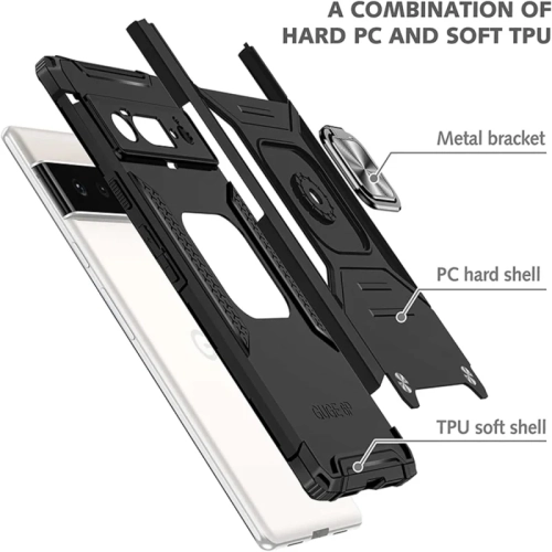 Robuste étui antichoc de qualité militaire pour Pixel 8 de Google avec protection d'objectif et aimant arrière pour le support de voiture