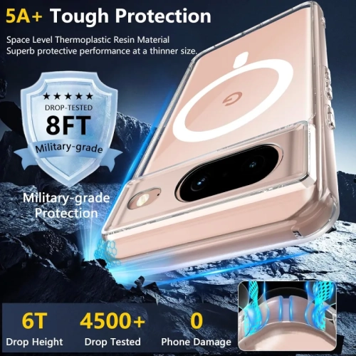 Étui magnétique pour Pixel 8 de Google avec protecteur d'écran [MagSafe compatible] - Étui mince protecteur militaire transparent pour protéger votre