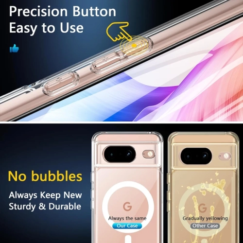 Étui magnétique pour Pixel 8 de Google avec protecteur d'écran [MagSafe compatible] - Étui mince protecteur militaire transparent pour protéger votre