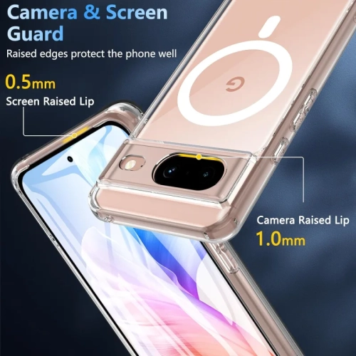 Étui magnétique pour Pixel 8 de Google avec protecteur d'écran [MagSafe compatible] - Étui mince protecteur militaire transparent pour protéger votre