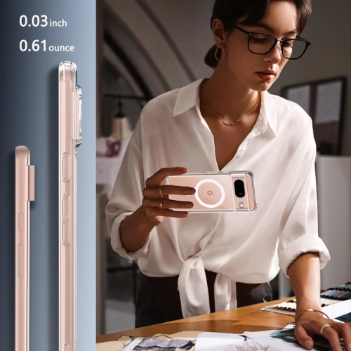 Étui magnétique pour Pixel 8 de Google avec protecteur d'écran [MagSafe compatible] - Étui mince protecteur militaire transparent pour protéger votre