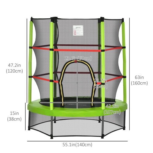 Outsunny – Trampoline d'intérieur avec cadre en filet en acier pour enfants, 55&nbsp;po, 3 à 6 ans, vert