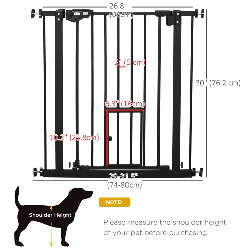 PawHut – barrière pour animal de compagnie de 29-32 po avec porte pour chat, barrière d’escalier à pression avec fermeture automatique pour chiens,