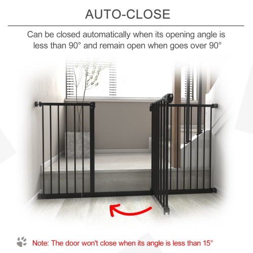 PawHut 29"-58" Wide Pet Gate with Door Dog Gate and Barrier Indoor for Stairs Includes 7", 8", 12" Extensions Kit, 30 Inch Tall Pressure-Mounted