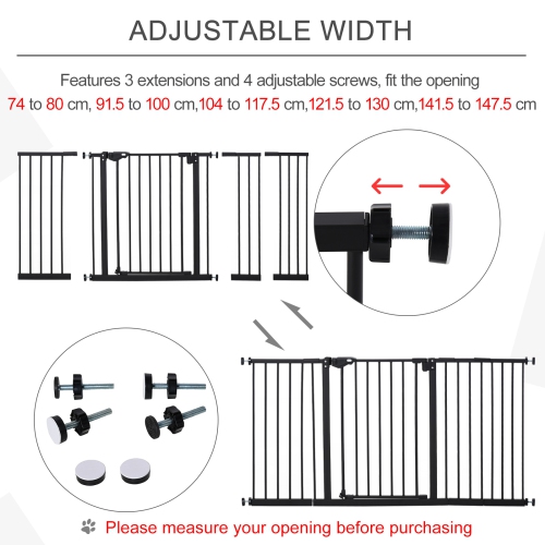 PawHut 29"-58" Wide Pet Gate with Door Dog Gate and Barrier Indoor for Stairs Includes 7", 8", 12" Extensions Kit, 30 Inch Tall Pressure-Mounted