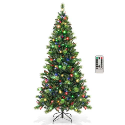 COSTWAY  7Ft Pre-Lit Artificial Christmas Tree 9 Lighting Modes With 400 Led Lights & Timer