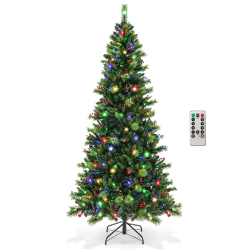 COSTWAY  8Ft Pre-Lit Artificial Christmas Tree 9 Lighting Modes With 500 Led Lights & Timer